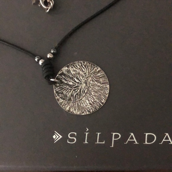 Silpada silver and black leather necklace 17.5”
